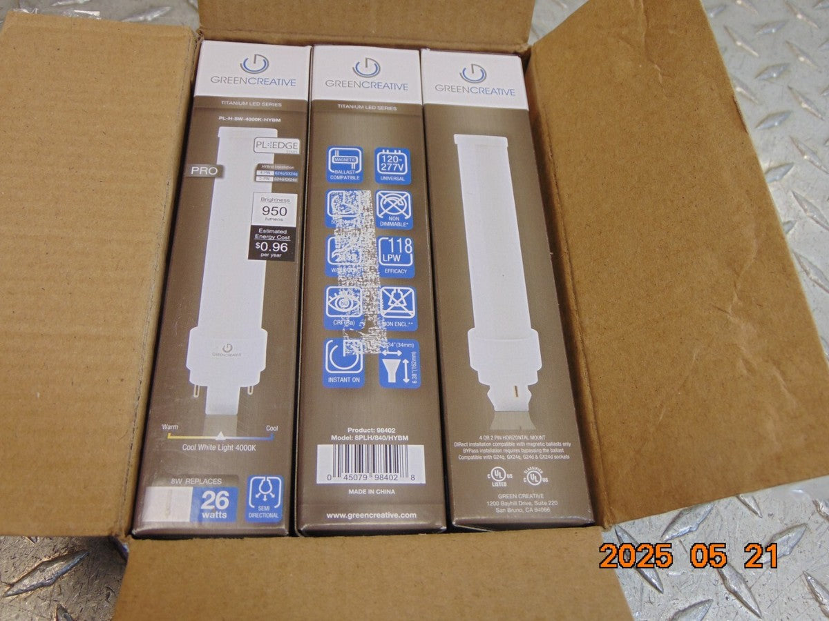 *6 PCS* GREEN CREATIVE 98402 8PLH/840/HYBM 8W COOL WHITE LAMP PL-H-8W-120-277V