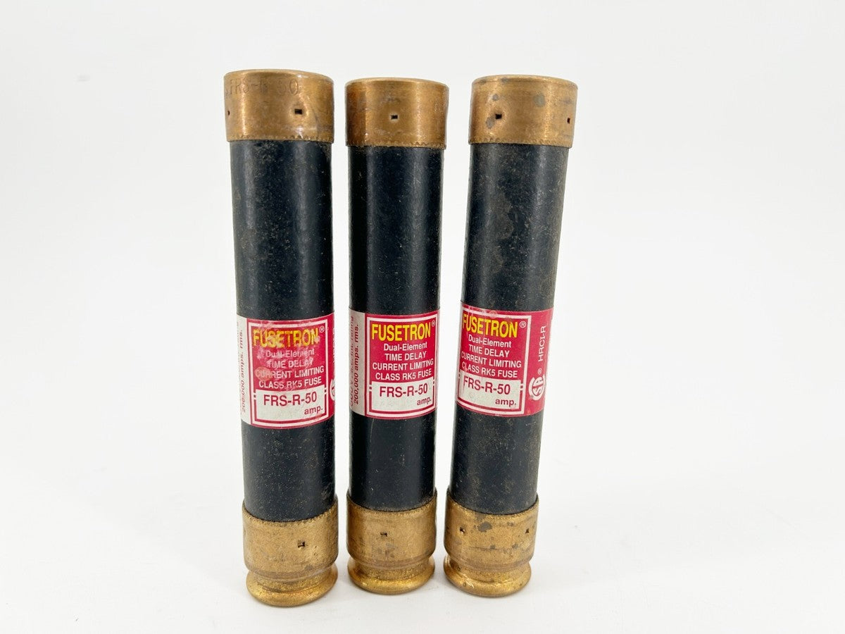 New Lot of 3 Fusetron FRS-R-50 Time Delay Fuses 50A 600V Class RK5 - No Box