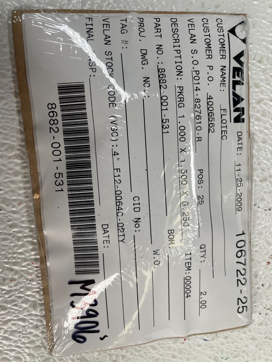 (2) VELAN 8682-001-531, PKRG 1.000 x 1.500 x 0.250, STK CODE 4" F12-0064C-02TY