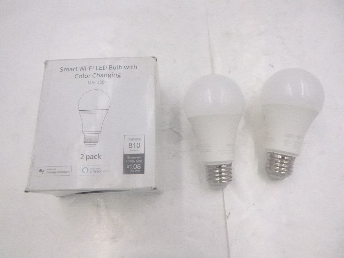 2 Pack Meross Smart Wi-fi LED Light Bulb 810Lm 90-125V 50/60Hz w/ Color Changing