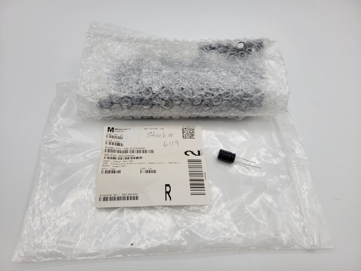 Mouser 598-227CKH050M ALU Electrolytic Capacitor Radial L 220uF 50V 20% Lot 100