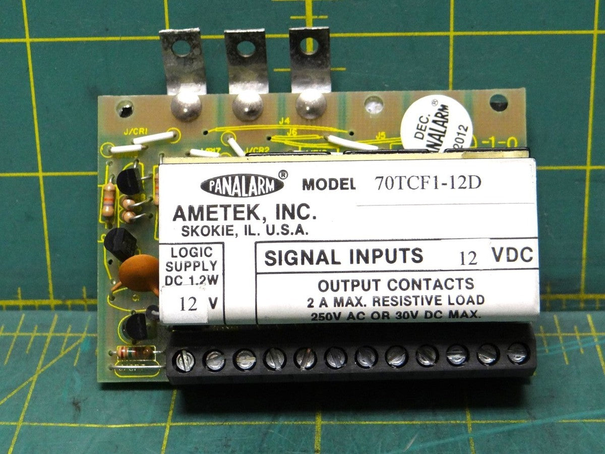Ametek Panalarm Relay PN: 70TCF1-12D 12 VDC Logic Supply 1.2W 2A MAX