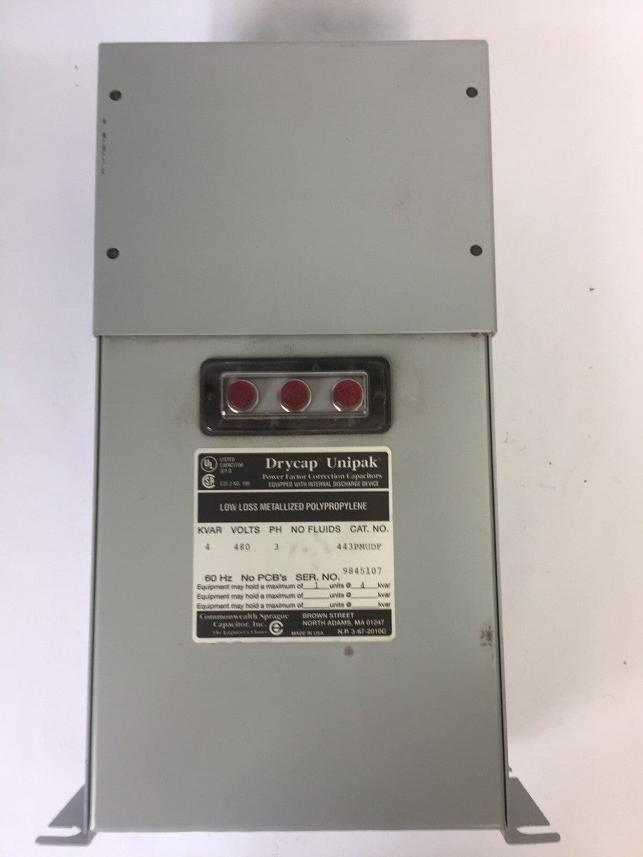COMMONWEALTH SPRAGUE CAPACITOR 443PMUDF DRYCAP UNIPAK POWER 3PH 480V 4KVAR 