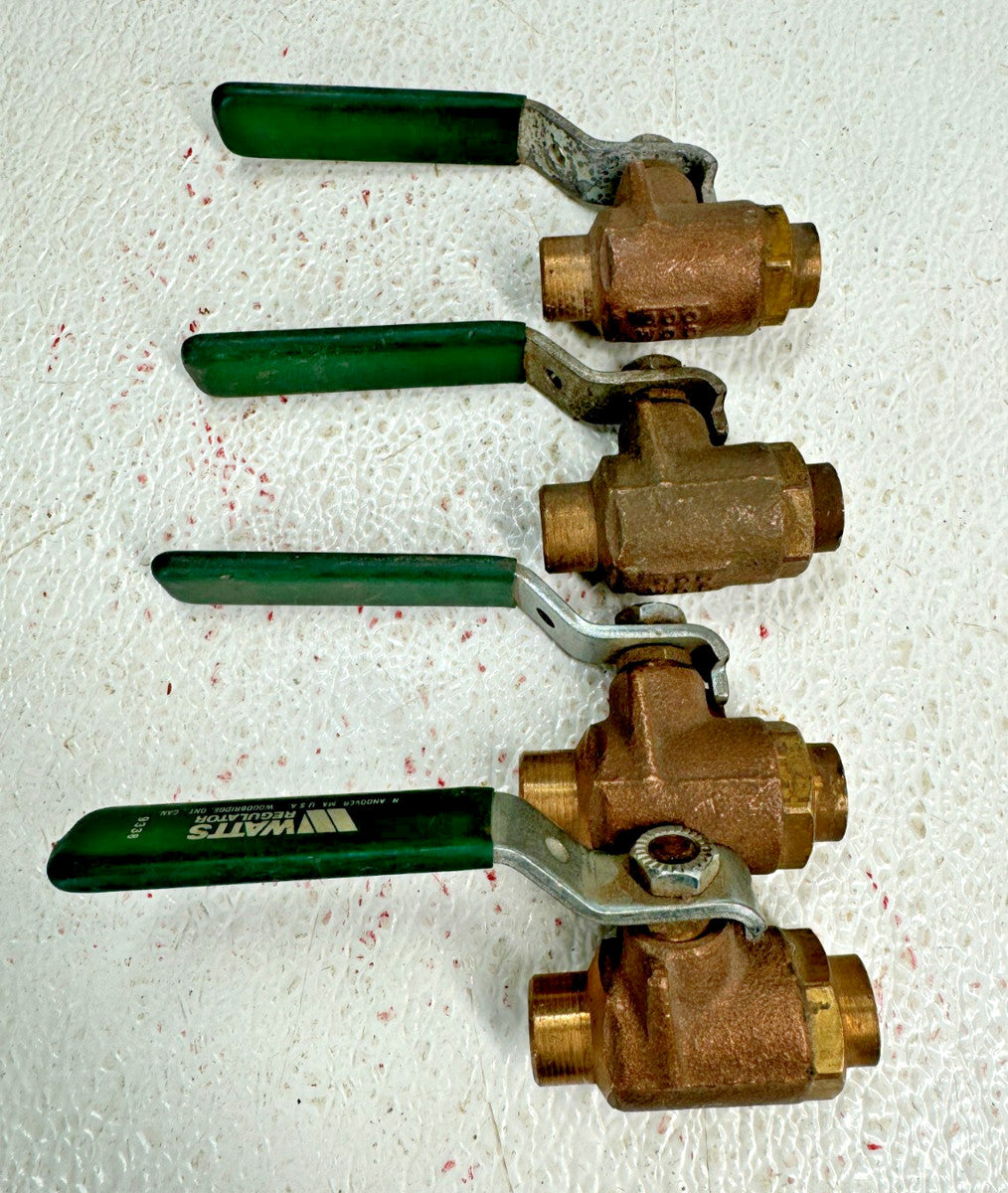 (LOT of 4) WATTS 3/8" Solder (Sweat) End Bronze Ball Valve, 600-WOG, Lever Op.