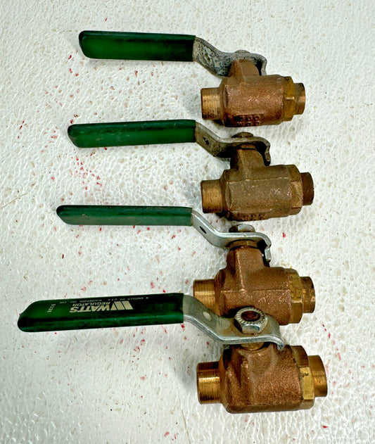 (LOT of 4) WATTS 3/8" Solder (Sweat) End Bronze Ball Valve, 600-WOG, Lever Op.