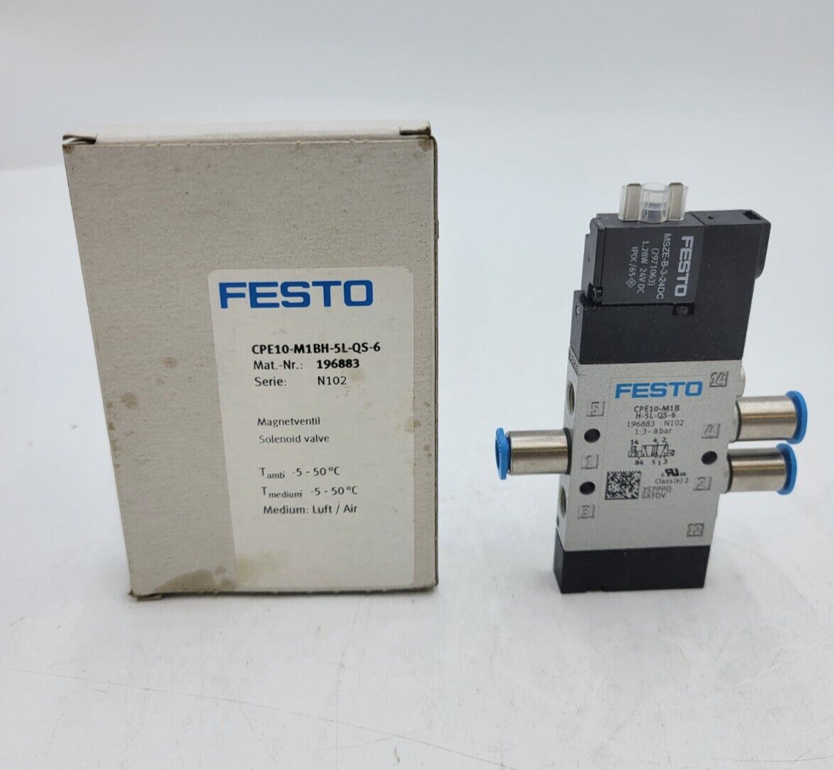 Festo CPE10-M1BH-5L-QS-6 Solenoid Valve Air 3-8 Bar Pneumatic Spring Reset 24VDC