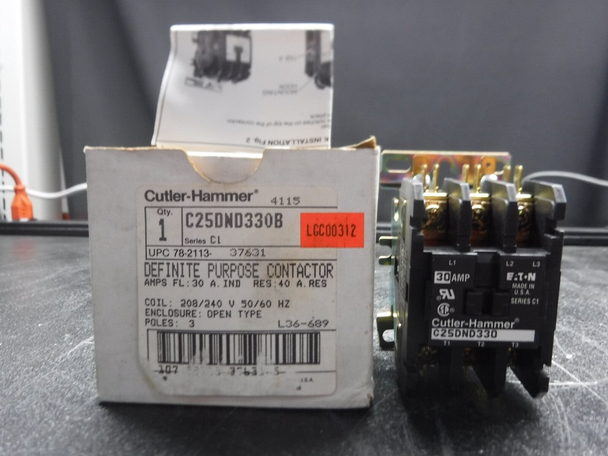 Cutler-Hammer C25DND330B Series: C1 UPC 78-2113-37631 Definite Purpose Contactor