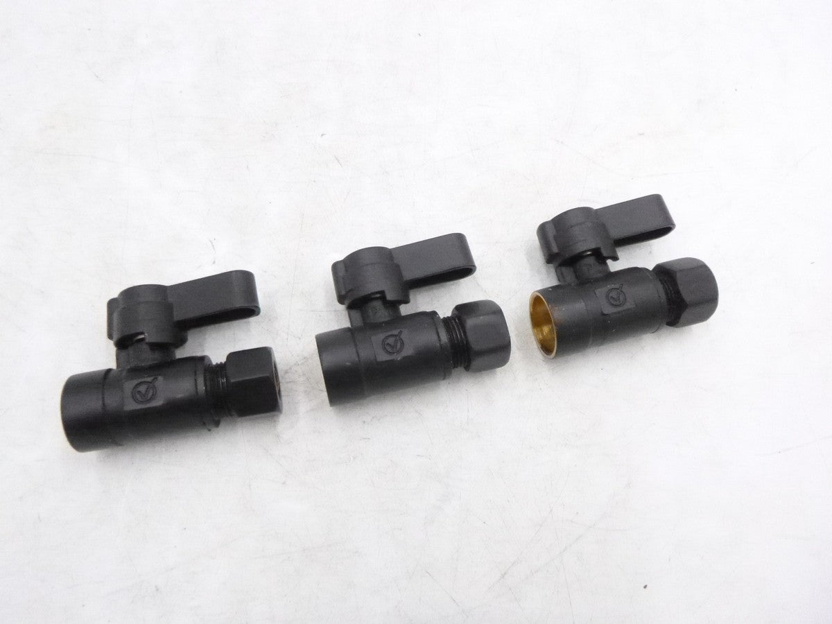 3 Pack Kingston Brass KF4325MB 1/2" Sweat x 3/8" OD Straight Stop Valve Black
