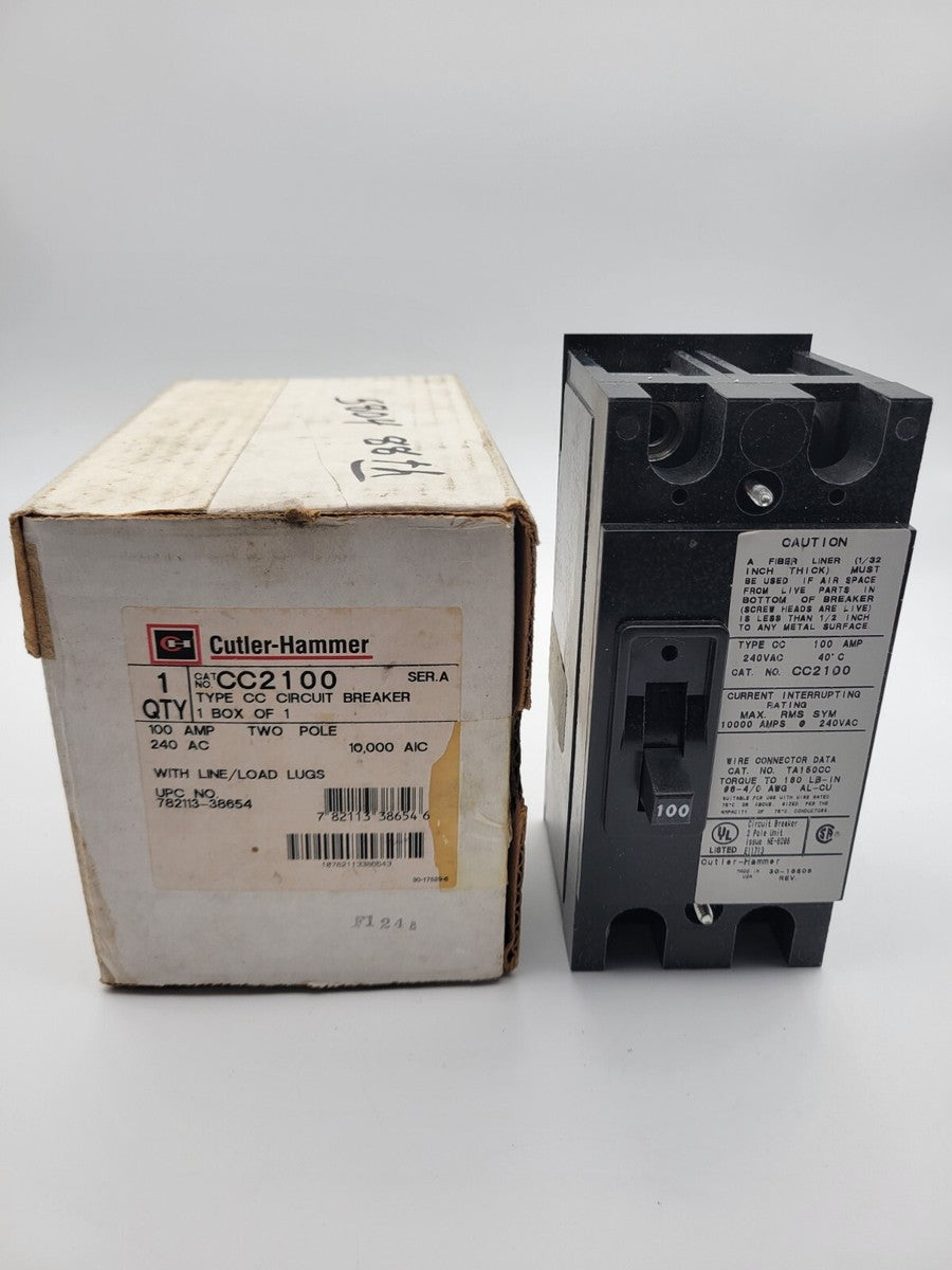 Cutler-Hammer CC2100 Circuit Breaker 100 Amp 240 VAC 2 Pole Bolt On Type CC NOS