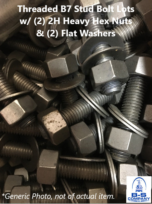 Threaded Black Stud Bolt 1-1/8" O.D. X 6-1/2" W/ Hex Nuts & Washers (Lot of 6)