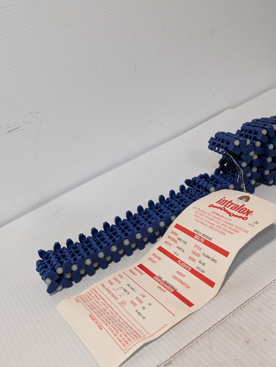 Intralox ser. 1100 acetal/nylon belt, 1.8 inches wide, 4.15 ft long, 83 rows