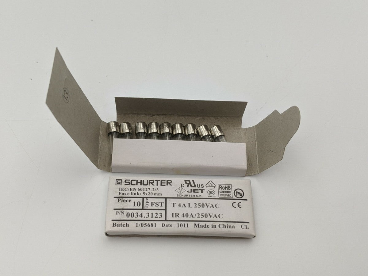 20 Pcs Schurter 0034.3123 Mini Fuse Time Delay Glass 4 Amp 250 Volt 5x20 mm NOS
