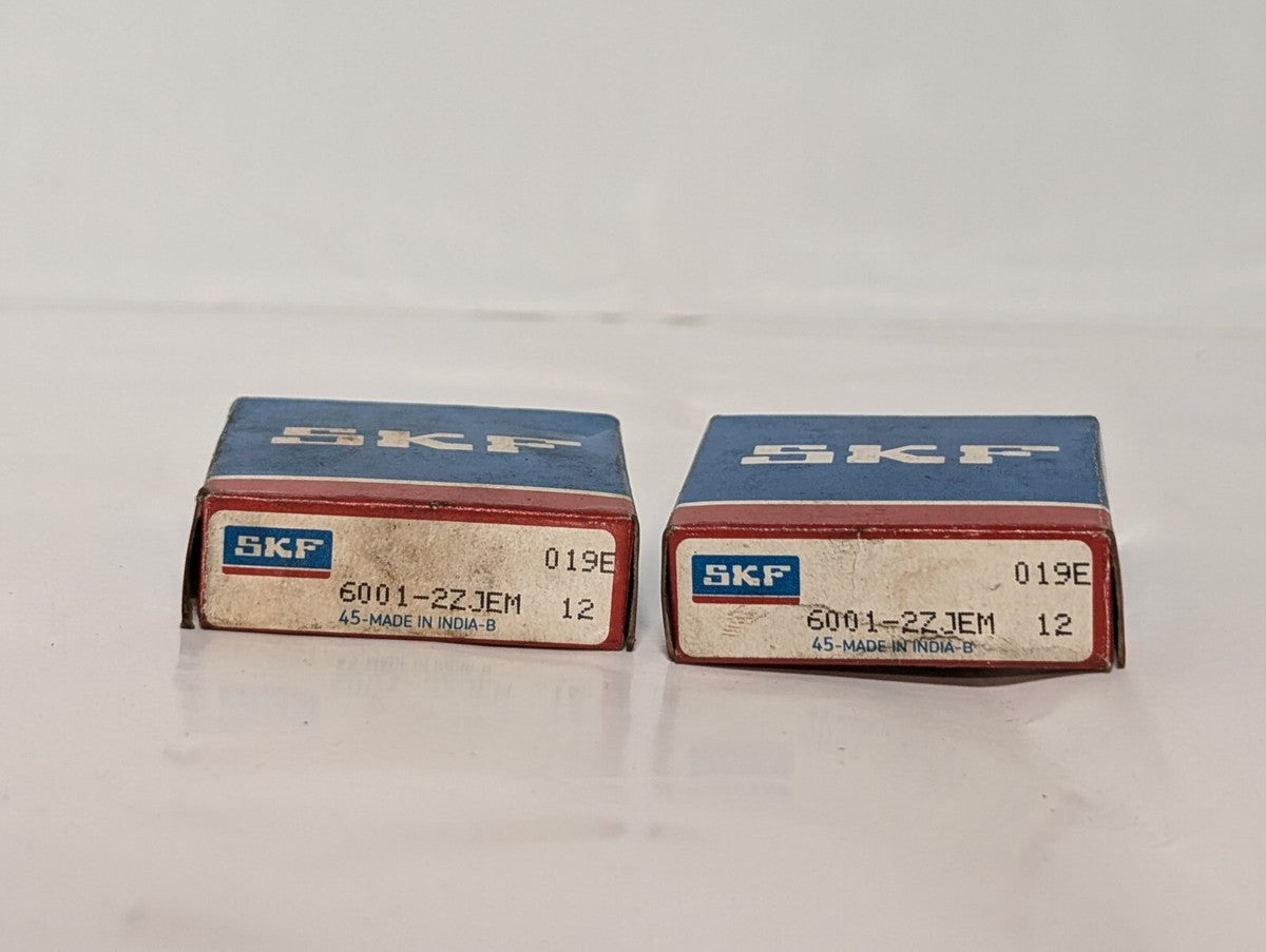 Lot of 2 SKF 6001-2ZJEM Deep Groove Ball Bearings, Bore: 0.472", OD: 1.102"