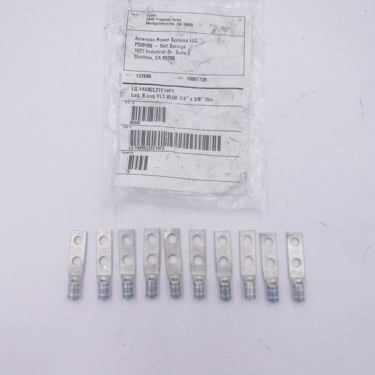 10 Pack Burndy YAV6CL2TC14FX Copper Compression Lugs 6 AWG 2-Hole 1/4" Stud