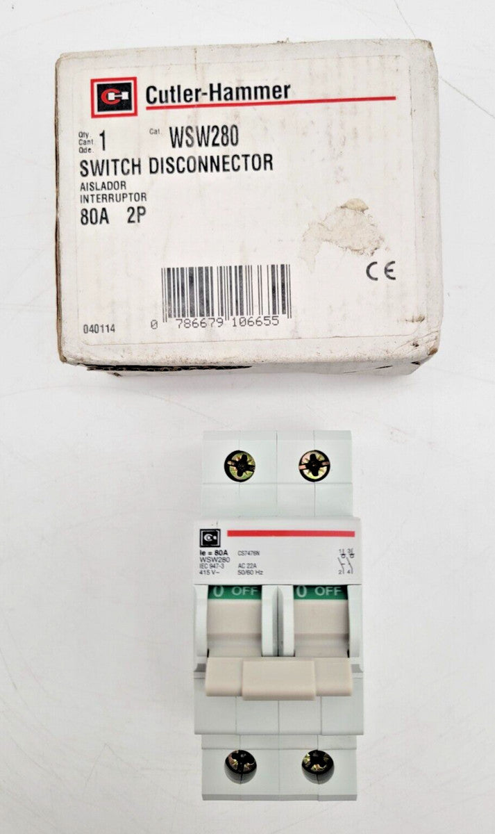 Cutler Hammer	WSW280 Switch Connector Circuit Breaker	80 Amp 2 Pole 415 VAC