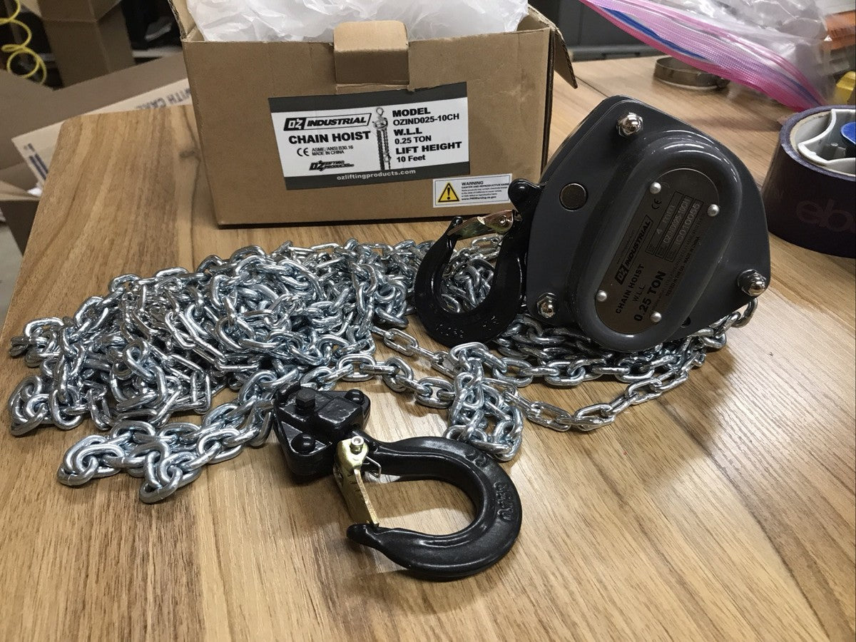 OZ Industrial Chain Hoist Load Capacity .25 Ton 500 lb 10 ft Lift OZIND025-10CH