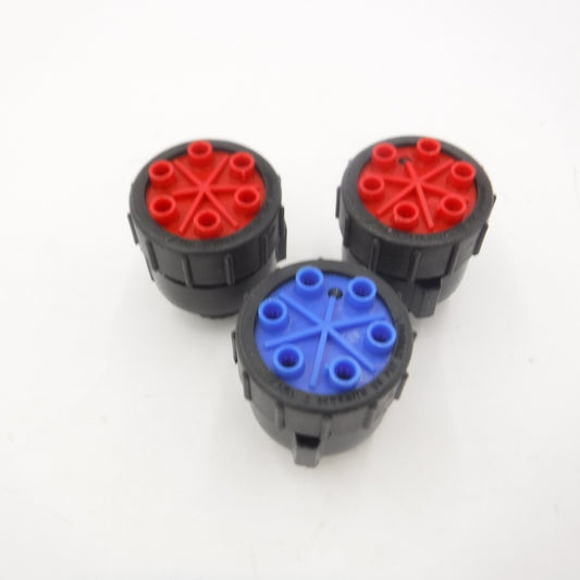 3 Pack Bowsmith 6 Outlet Emitters 2.0 GPH Red & Blue Caps 1/2" FIPT Inlet 15 PSI