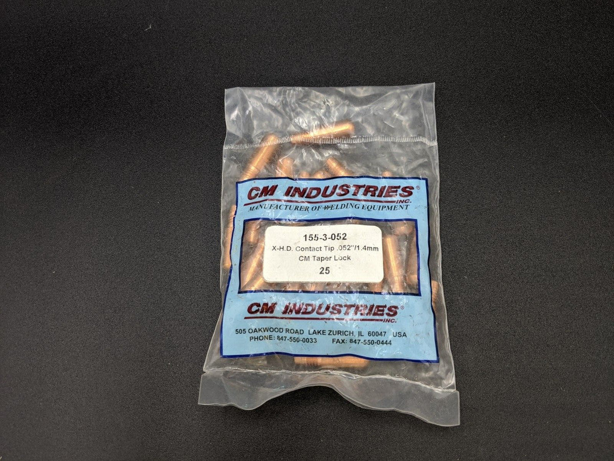 25 Piece CM Industries 155-3-052 Taper Lock Contact Tip .052"/1.4mm Heavy Duty