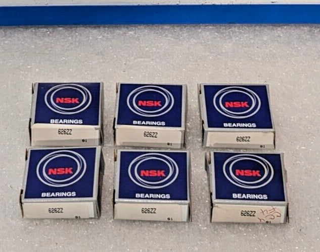 Lot of 6 NSK 626ZZ Radial Deep Groove Ball Bearings,  Straight Bore
