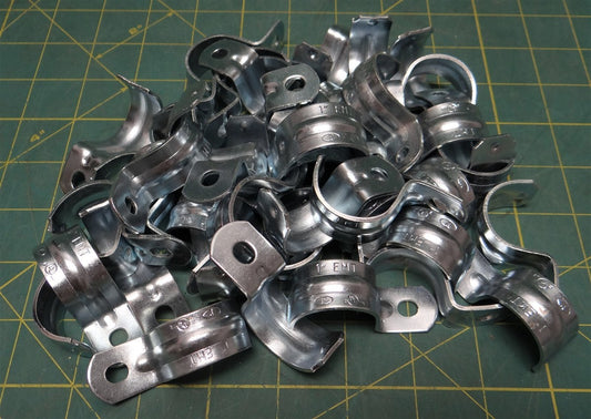(50) Arlington 372 EMT 1" Heavy Duty Conduit Straps Click On - Plated Steel