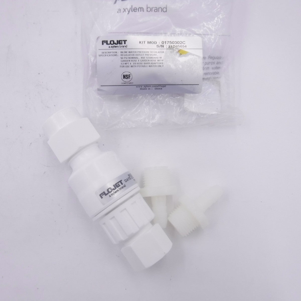 Flojet 01750302C Inline Water Pressure Regulator 50psi 1/2" MNPT x 3/8" Hose Bar