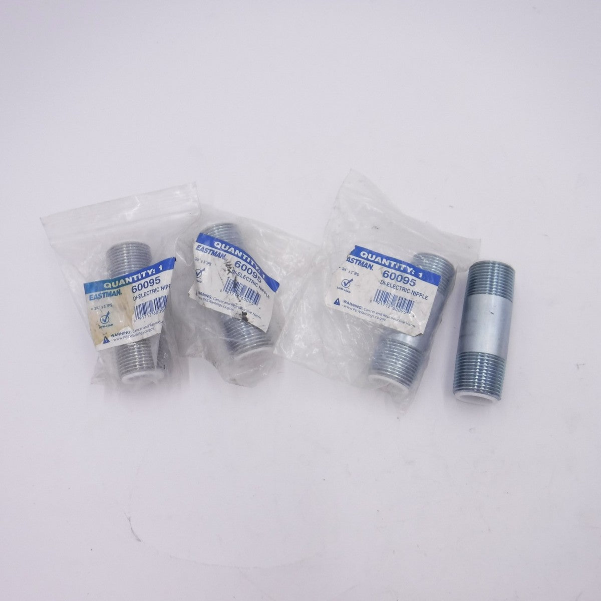 4 Pack Eastman Dielectric Water Heater Nipples 3/4" x 3" 416316