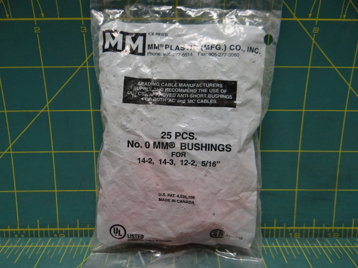 25 Pcs no. 0 MM Brushings for 14-2 14-3 12-2 5/16" MM Plastic Co Inc 