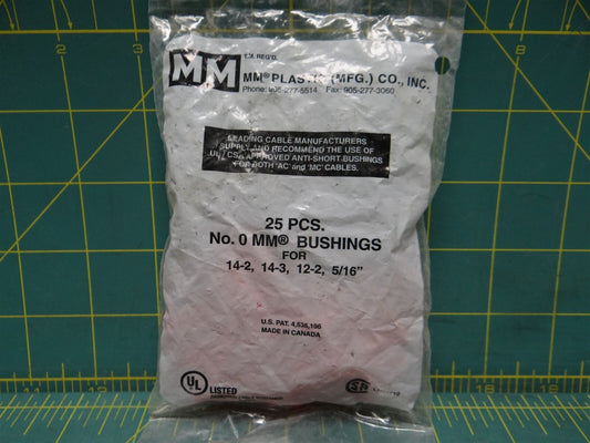 25 Pcs no. 0 MM Brushings for 14-2 14-3 12-2 5/16" MM Plastic Co Inc 