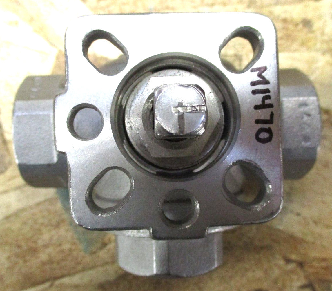 3-Way Ball Valve 3/4" Threaded NPT 1000 Psi WOG / 316 Stainless / Bare Stem