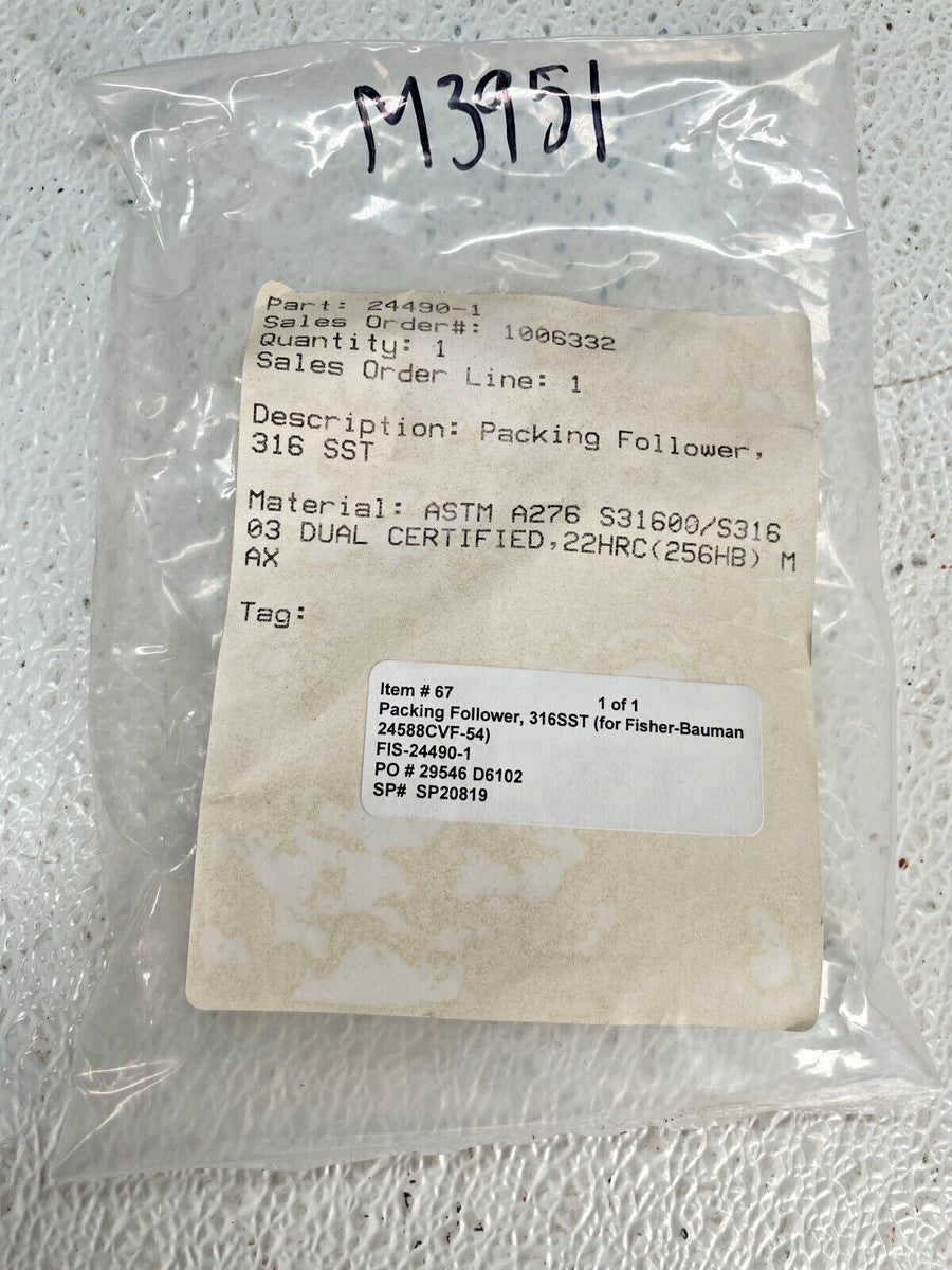 BAUMANN PN: 24490-1 Packing Follower, 316 Stainless Steel *FACTORY SEALED*