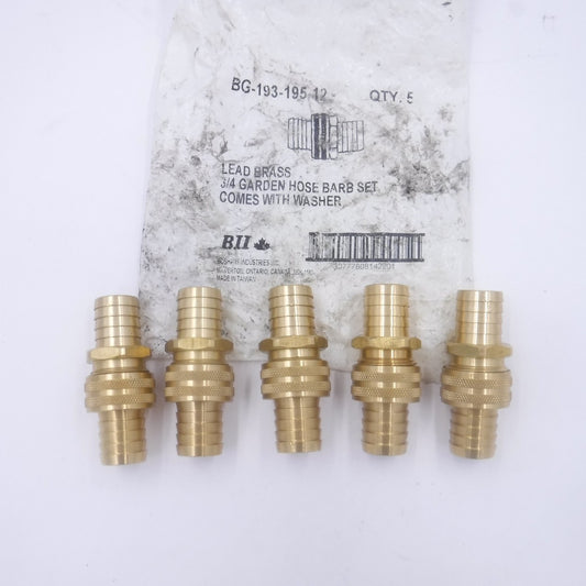 5 pack Boshart BG-193-195-12 Garden Hose 3/4" Barb Couplings with Washer