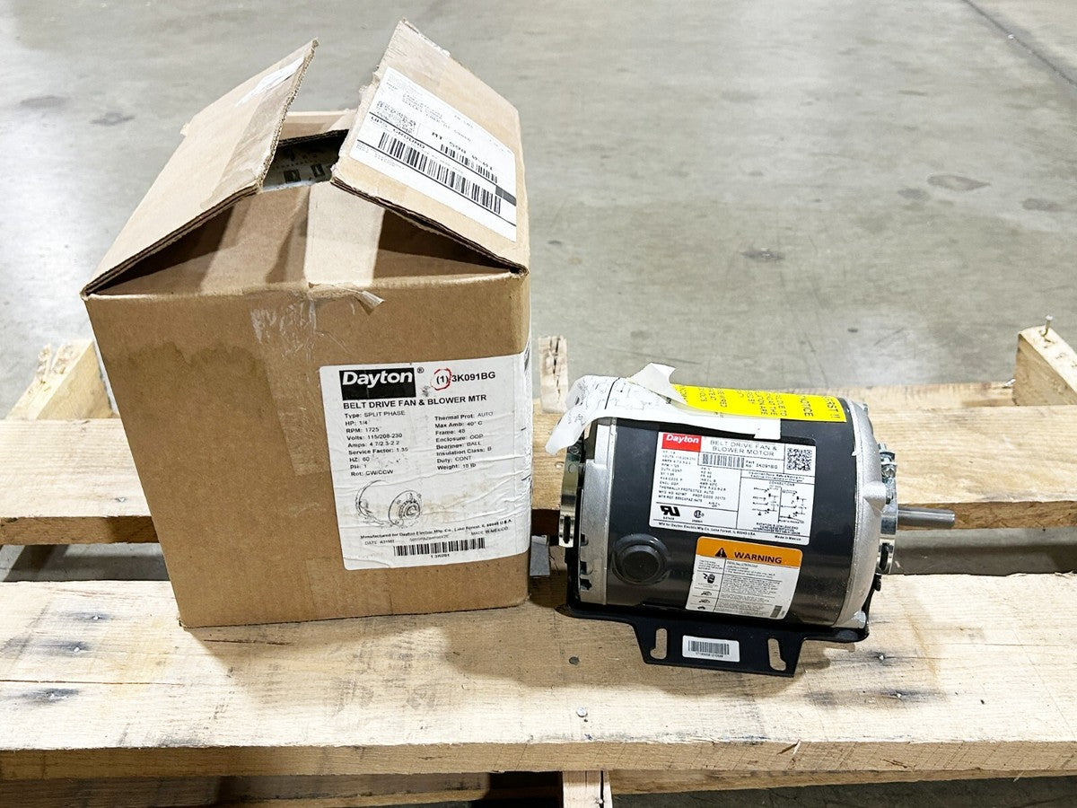 New Dayton 3K091BG Belt Drive Motor 1/4HP 1725RPM230V 4/7A 1PH 60Hz