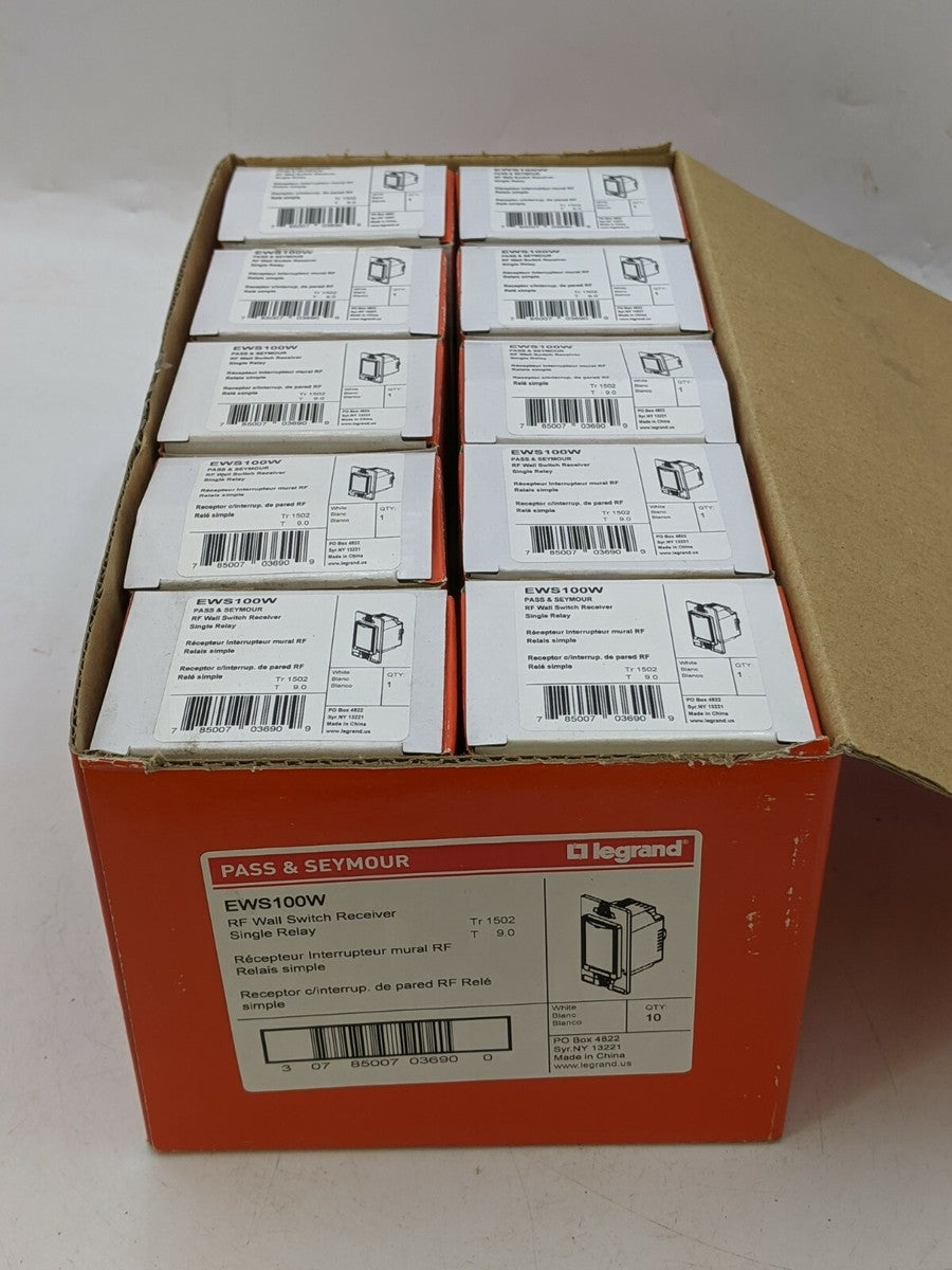 10 Piece Wireless RF Single Relay White 120/277V No Neutral Wall Switch EWS100W 