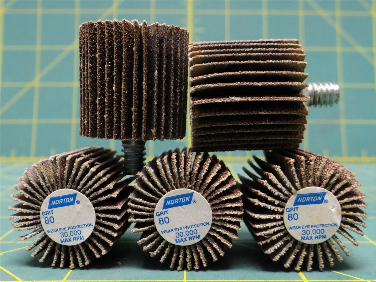 (5) Norton Metalite Mounted Flap Wheel Alumium Oxide 80 Grit 1" Diam x 1" Width
