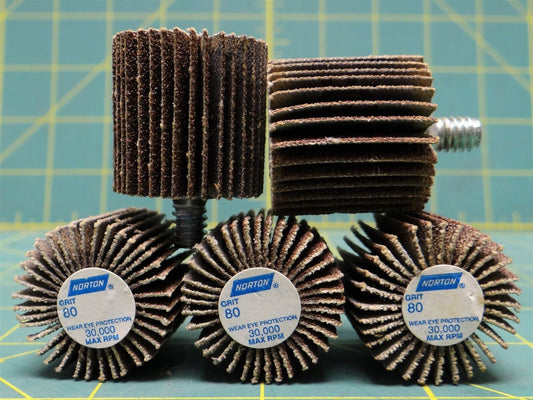 (5) Norton Metalite Mounted Flap Wheel Alumium Oxide 80 Grit 1" Diam x 1" Width