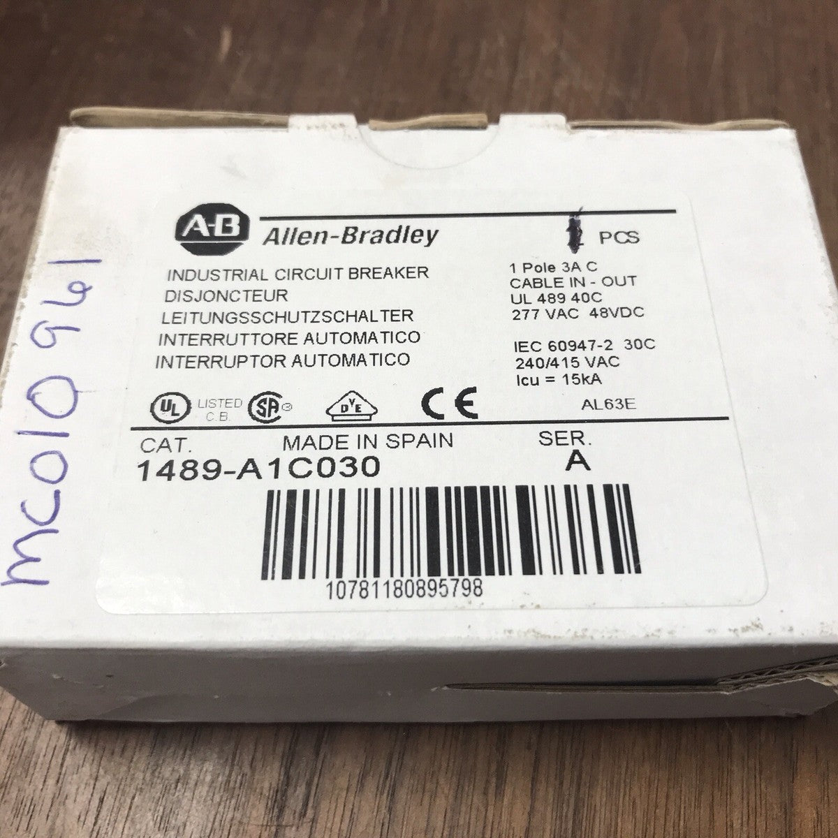 ALLEN BRADLEY 1489-A1C030 Industrial Circuit Breaker Ser A 1 Pole
