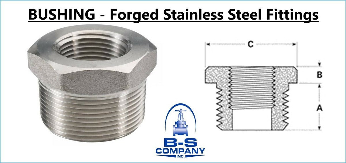 Hex Bushing Forged 304/304L Stainless Steel 2-1/2" x 1" Class 3000# 3M
