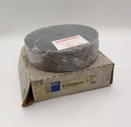 25PC Merit 66623355594 Ceramic Alumina Fiber Discs 7" Dia x 7/8" Arbor 36 Grit