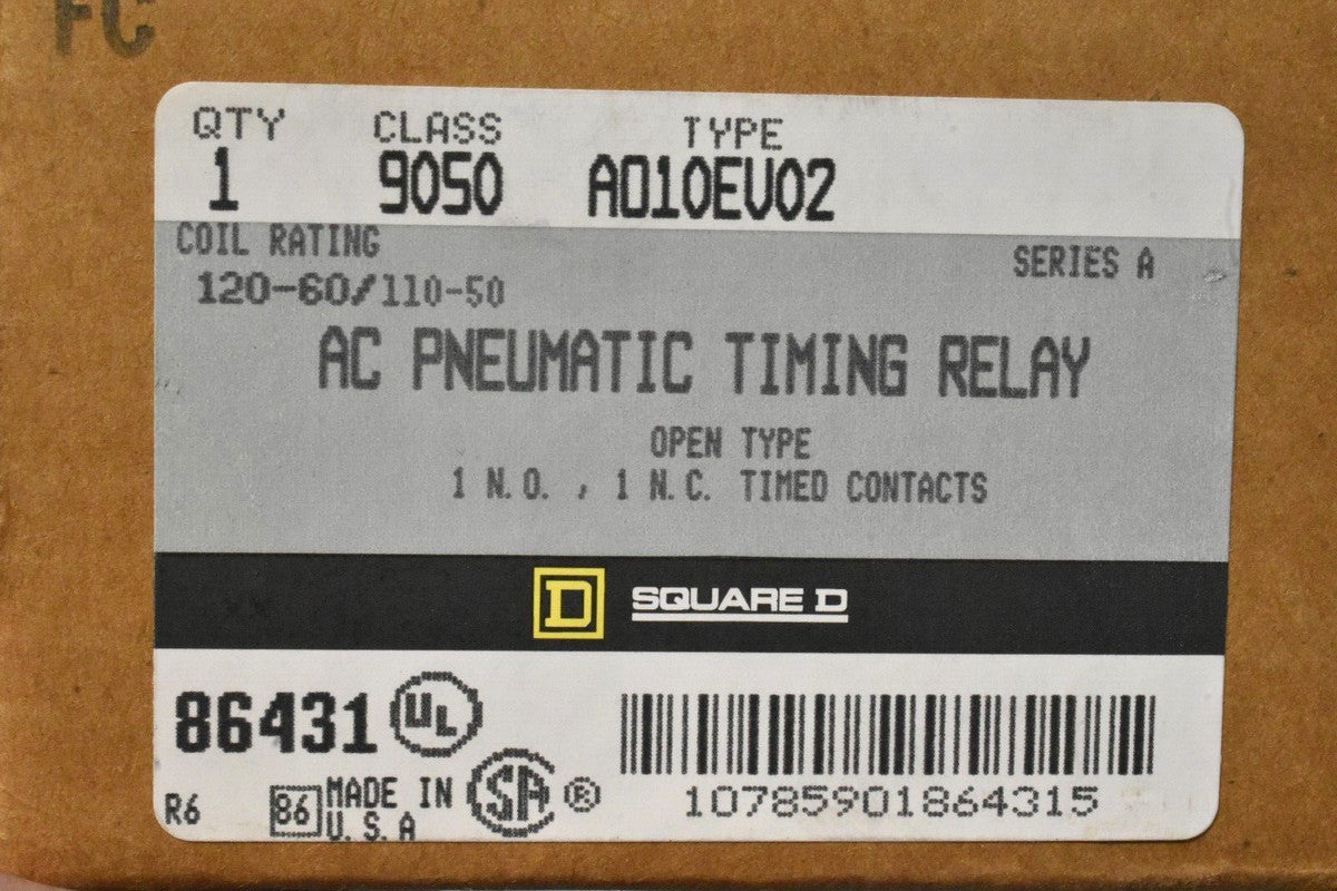 Square D 9050 AO10EV02 AC Pneumatic Timing Relay 1NO, 1NC 120V Coil 9050AO10EV02