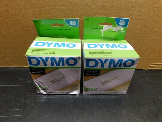 2 Boxes GENUINE DYMO Label Writer 1-1/8" x 3-1/2" White Address Labels -- 30252