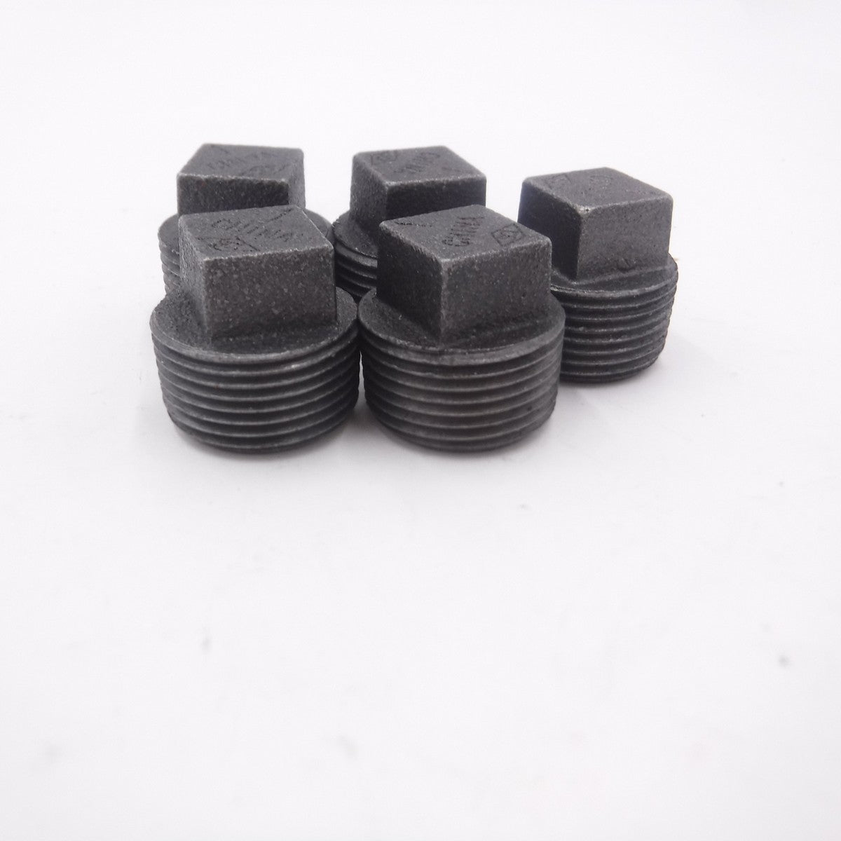 5 Pack 1" Male NPT Square Head Black Malleable Iron Plug