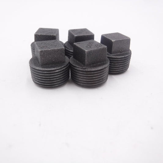 5 Pack 1" Male NPT Square Head Black Malleable Iron Plug