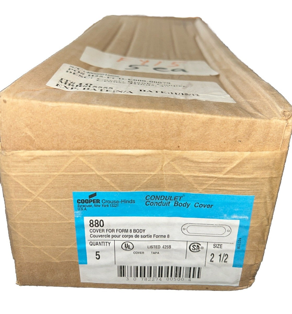 *BOX OF 5* Crouse Hinds 880 Cover for Form 8 Body Condulet Size 2-1/2".       Q1