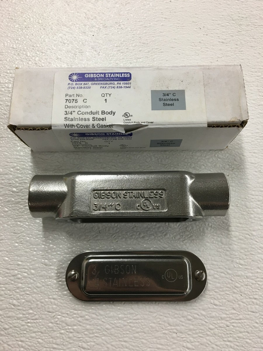 Gibson Stainless 3/4 7075C C Electrical Conduit Body Straight Fitting w/ Cover