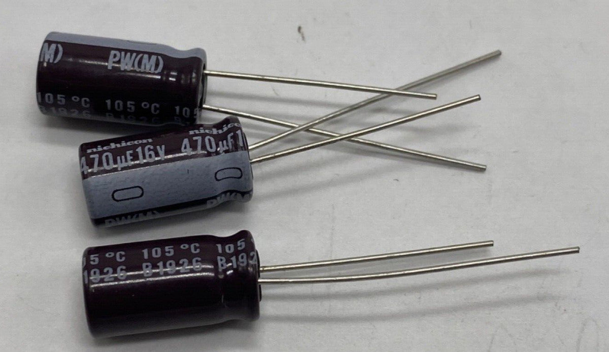 Pack of 3, Nichicon PW series UPW1C471MDD electrolytic capacitor 470uf/16V