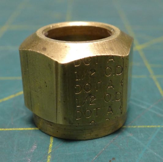 1/2" Tube OD Brass Compression Nut 3/4" Hex Width 3/4" Length 1/2"-20