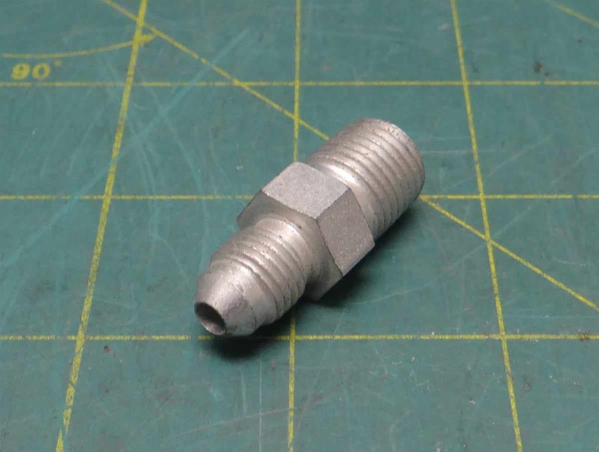 1/4"-18 NPT x 1/4"-20 Male Flare Adapter Steel Fitting, 1 1/2" Long 9/16" Wide