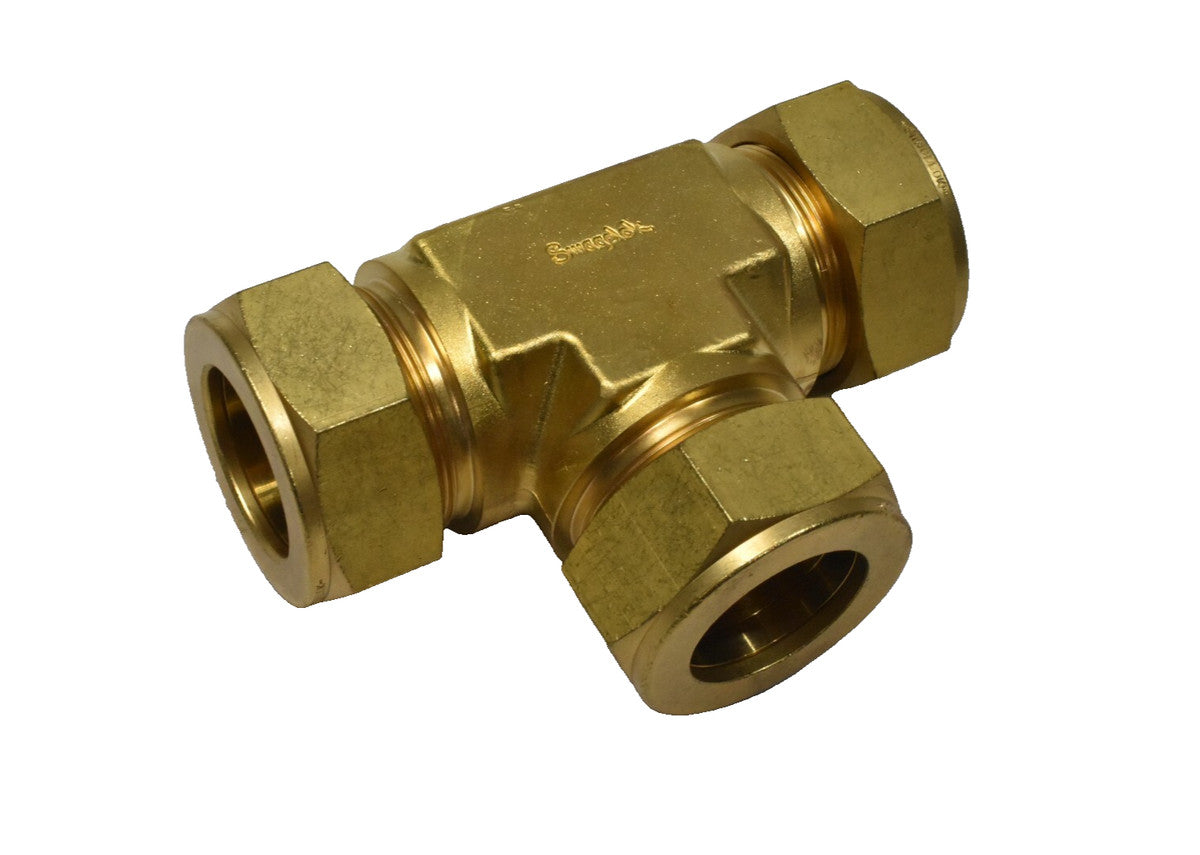 Swagelok B-1810-3 Brass Union Tee Tube Fitting, 1-1/8" Tube OD