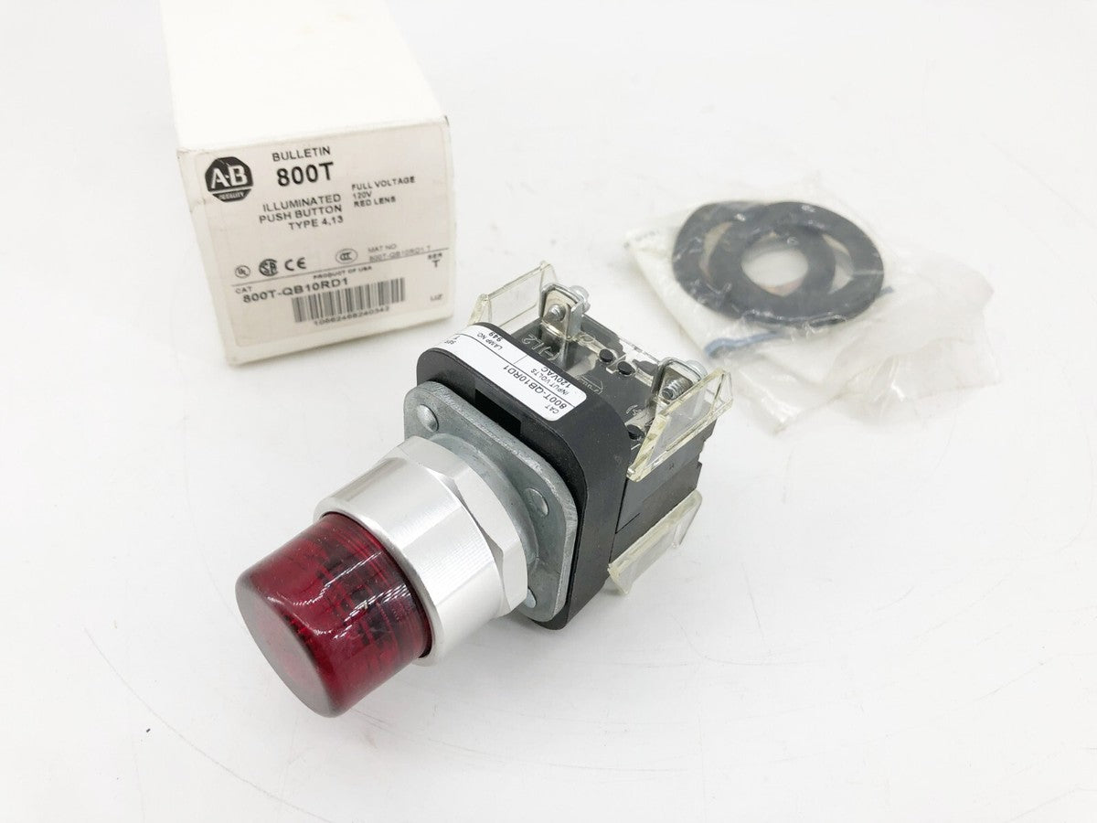New Allen-Bradley 800T-QB10RD1 Ser. T Red Illuminated Pushbutton 120V