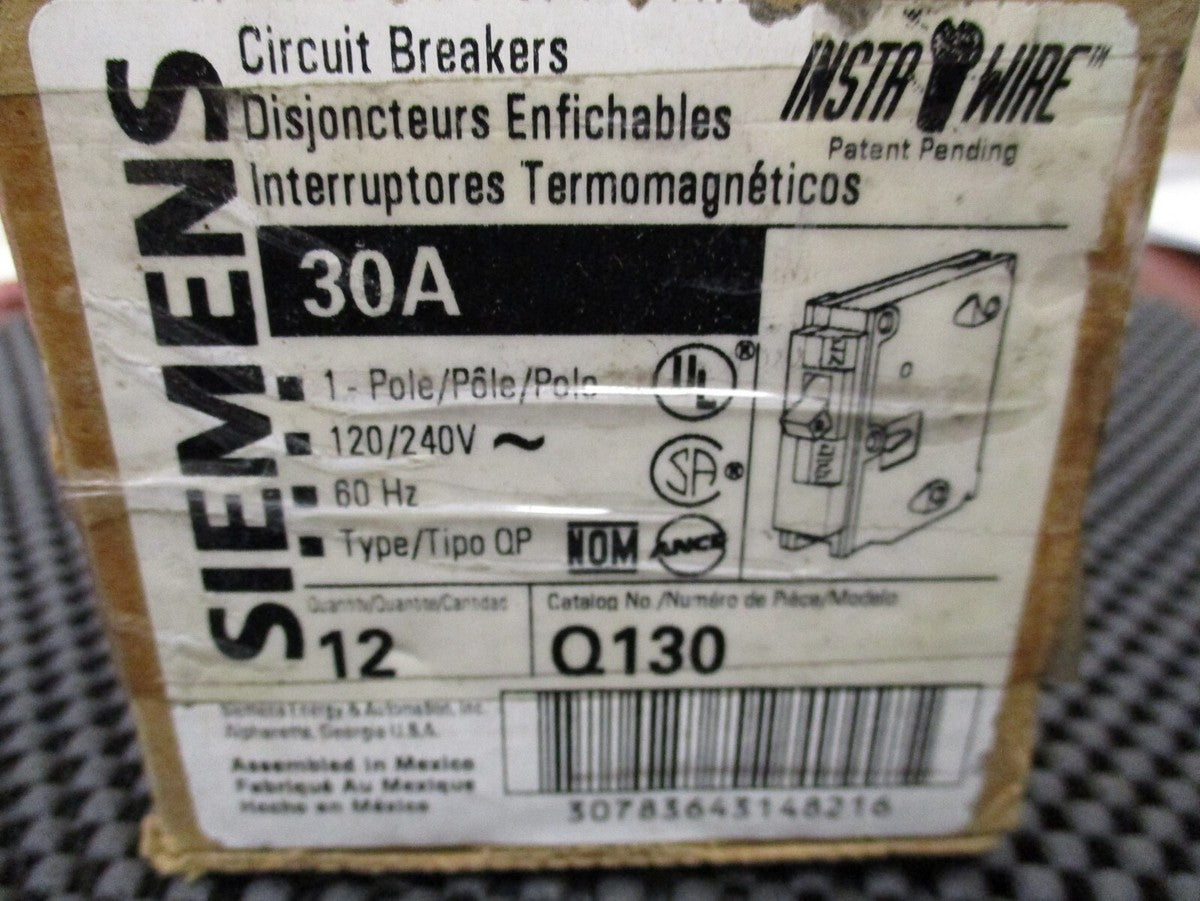 Siemens Insta-Wire Q130, 30A Circuit Breakers (1-Pole, 120/240V, 60Hz, Type OP)